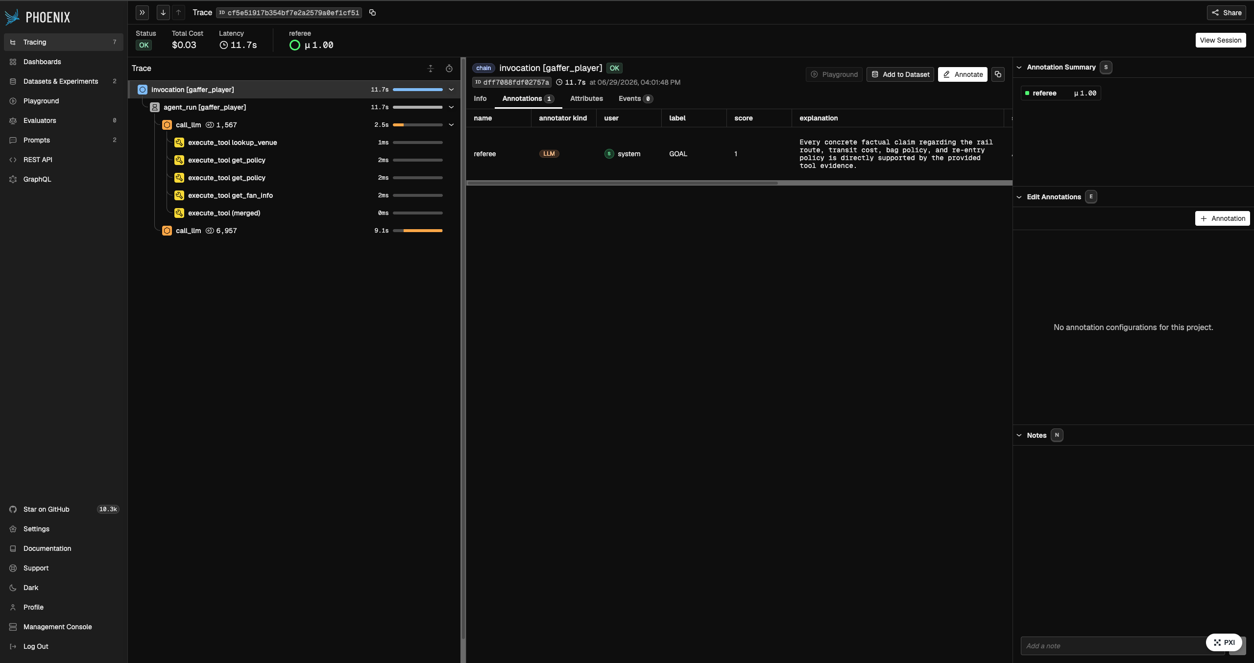 referee annotation on a trace